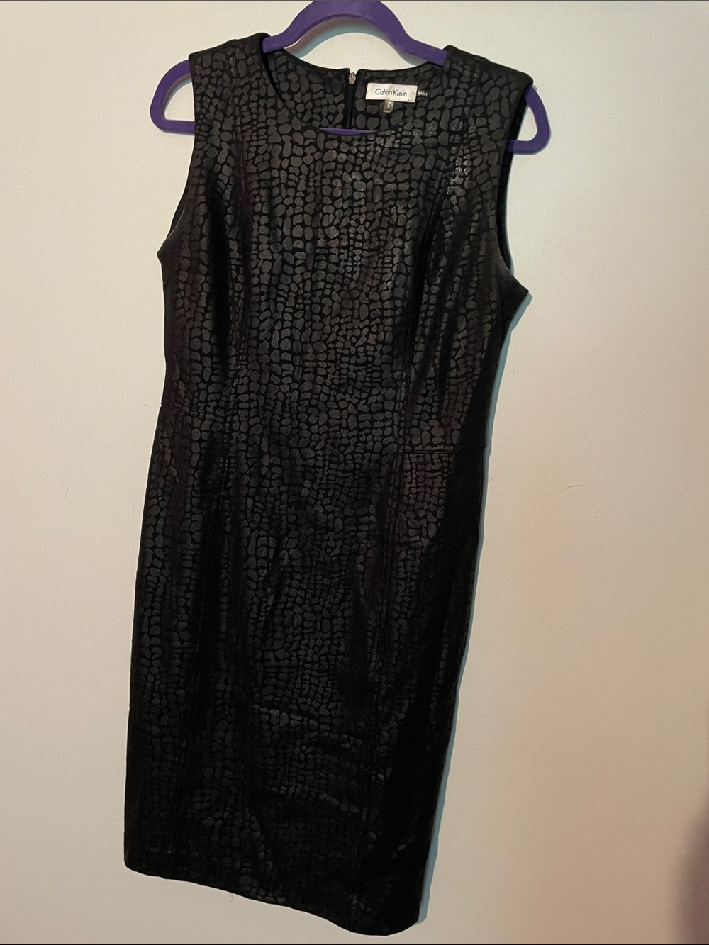 Calvin Klein Black Textured Sheath Midi Dress